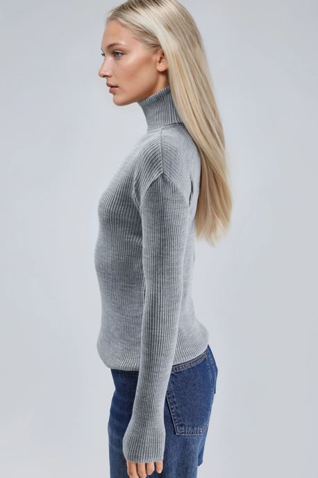 Figurbetonter Struktur-Pullover mit Rollkragen - Image 4