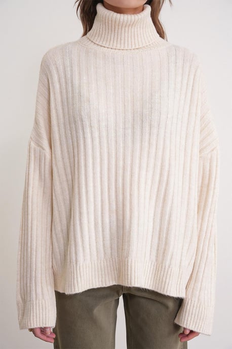 Übergroßer Rippstrick-Turtleneck-Pullover - Image 5