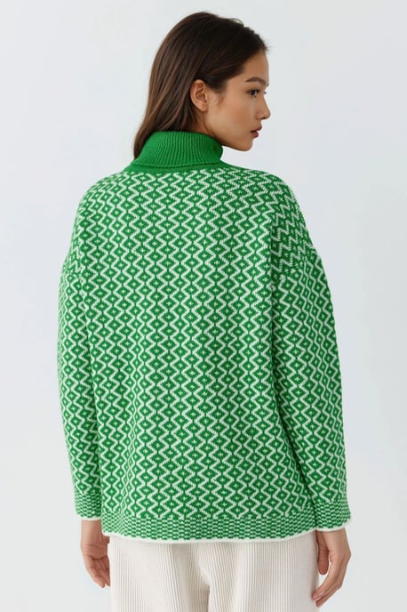Langer Rollkragenpullover mit geometrischem Muster und geripptem Stoff - Image 3