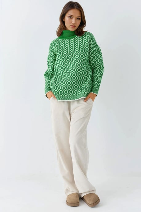 Langer Rollkragenpullover mit geometrischem Muster und geripptem Stoff - Image 5