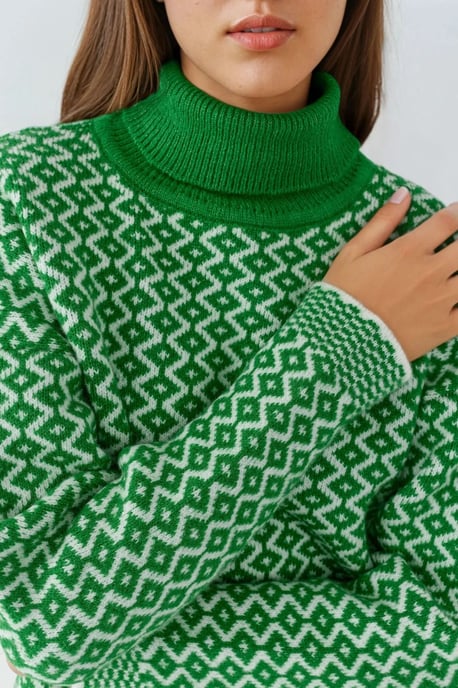Langer Rollkragenpullover mit geometrischem Muster und geripptem Stoff - Image 6