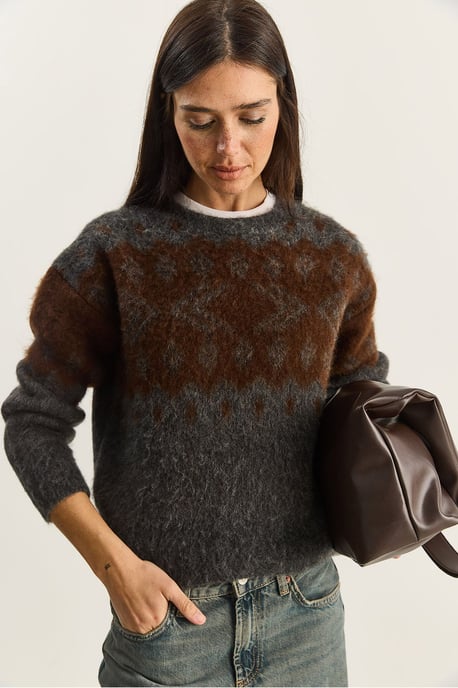 Ethnisches Muster Dickstrickpullover mit Rundhalsausschnitt - Image 1