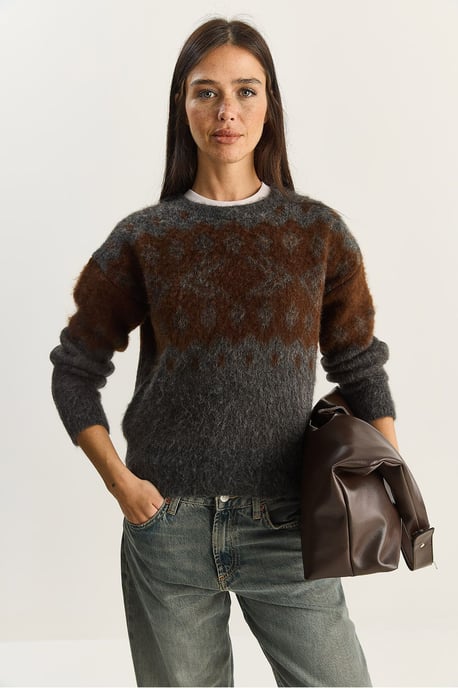 Ethnisches Muster Dickstrickpullover mit Rundhalsausschnitt - Image 2