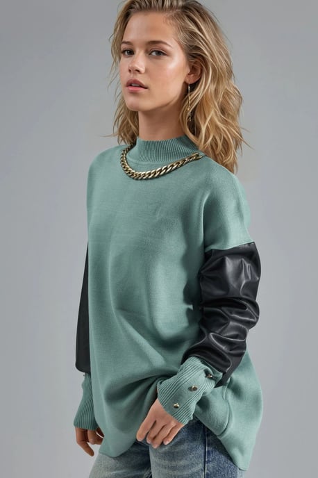 Fauxleder-Detaillierter Pullover - Image 2