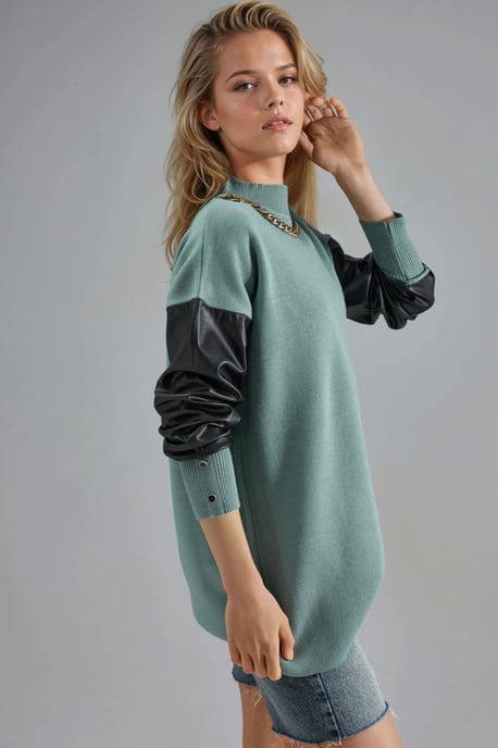 Fauxleder-Detaillierter Pullover - Image 4