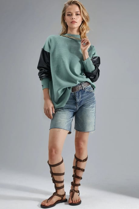 Fauxleder-Detaillierter Pullover - Image 5