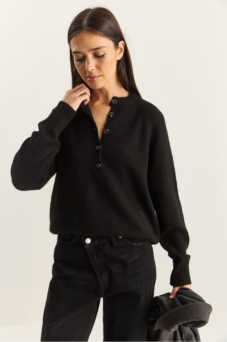 Entspannte Passform Strickpullover mit Knopfleiste - Image 4