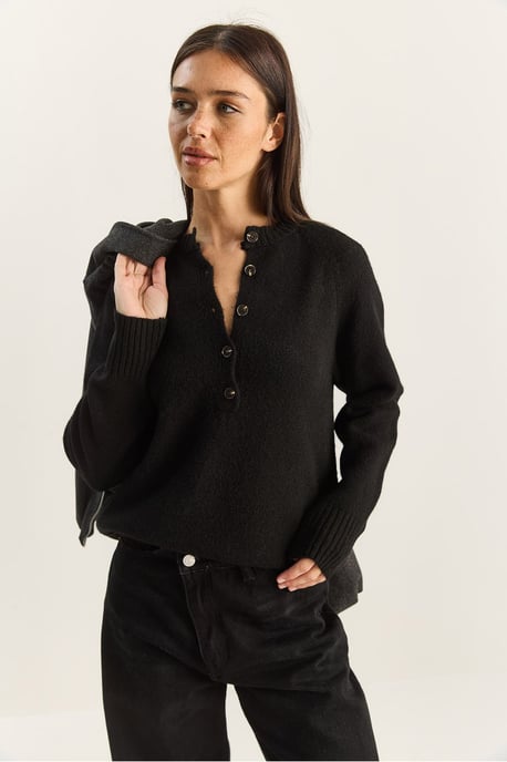 Entspannte Passform Strickpullover mit Knopfleiste - Image 5
