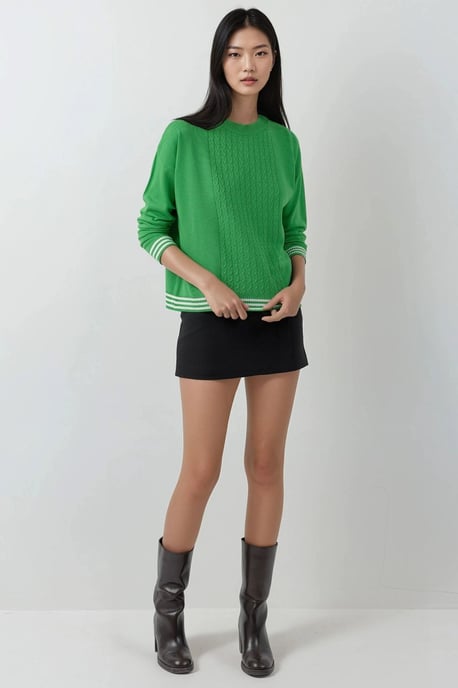 Rundhals-Pullover mit Haarzopf-Muster - Image 3