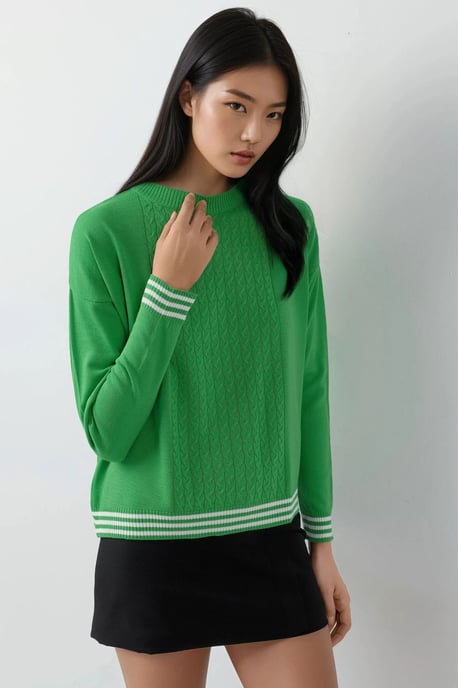 Rundhals-Pullover mit Haarzopf-Muster - Image 4