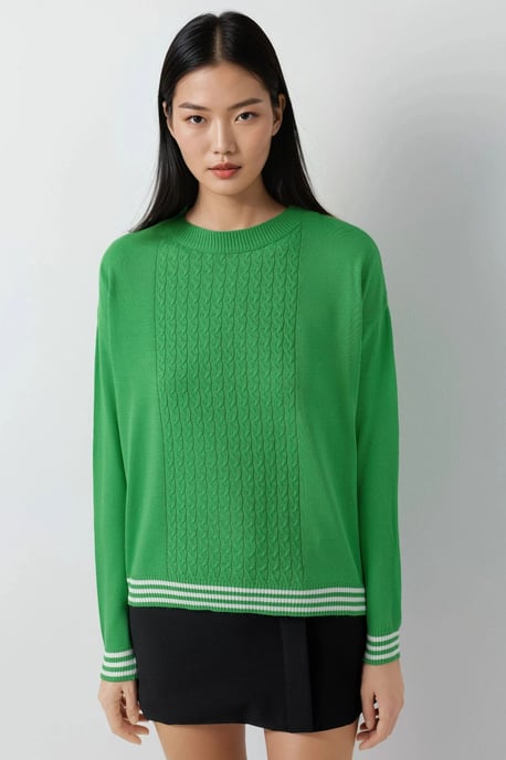 Rundhals-Pullover mit Haarzopf-Muster - Image 6