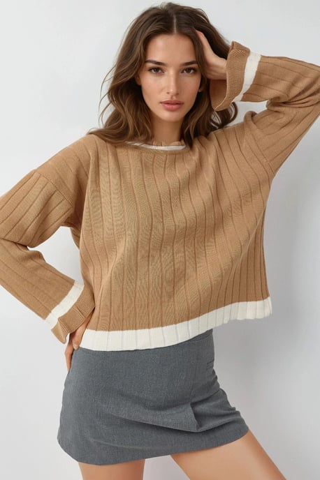 Gestreifter Strickpullover mit Rundhalsausschnitt - Image 1