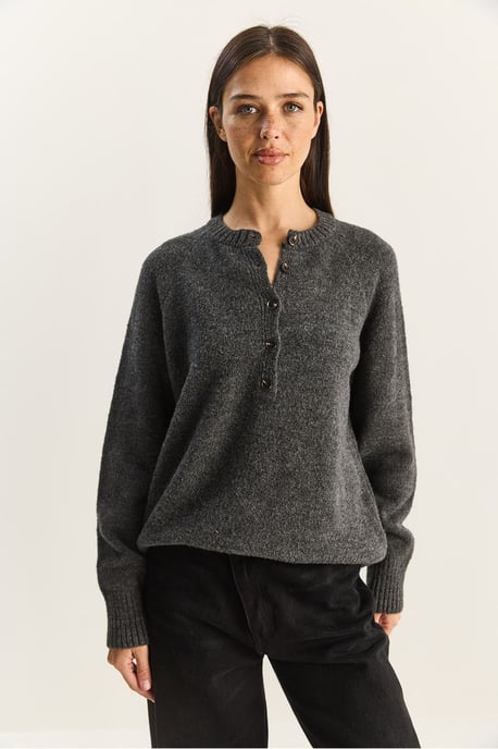 Entspannte Passform Strickpullover mit Knopfleiste - Image 2
