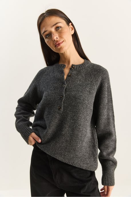 Entspannte Passform Strickpullover mit Knopfleiste - Image 3