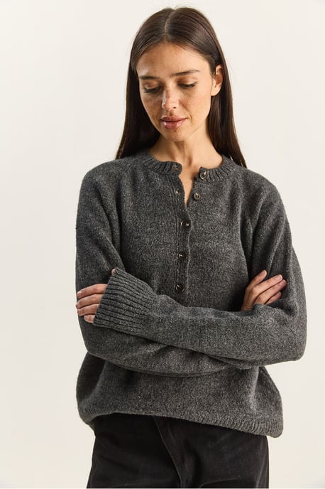 Entspannte Passform Strickpullover mit Knopfleiste - Image 4