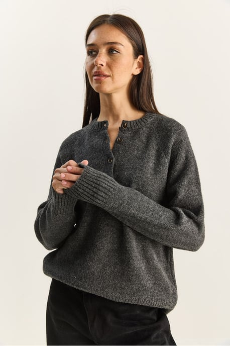 Entspannte Passform Strickpullover mit Knopfleiste - Image 5