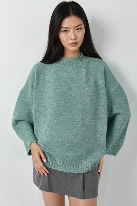 Oversized Strukturstrickpullover mit Rundhalsausschnitt - Image 1