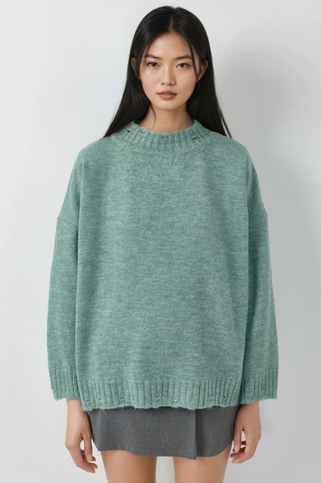 Oversized Strukturstrickpullover mit Rundhalsausschnitt - Image 6