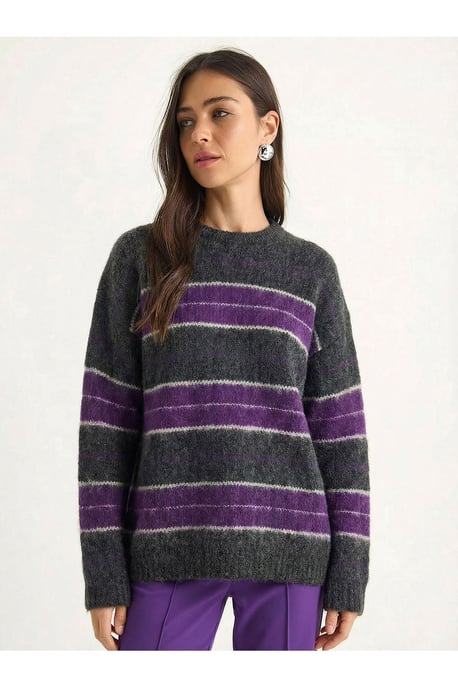 Gestreifter Strick-Pullover mit Rundhalsausschnitt - Image 2