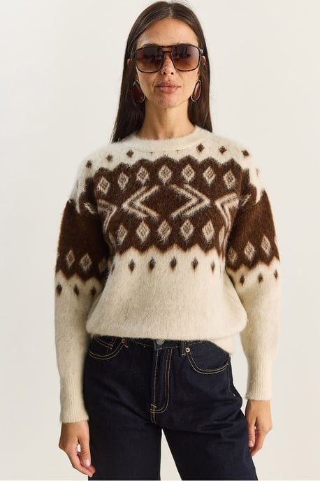 Ethnisches Muster Dickstrickpullover mit Rundhalsausschnitt - Image 1