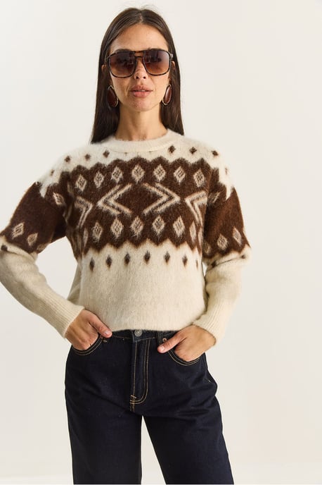 Ethnisches Muster Dickstrickpullover mit Rundhalsausschnitt - Image 2