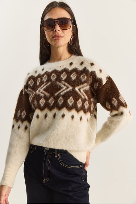 Ethnisches Muster Dickstrickpullover mit Rundhalsausschnitt - Image 3