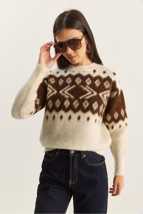 Ethnisches Muster Dickstrickpullover mit Rundhalsausschnitt - Image 4