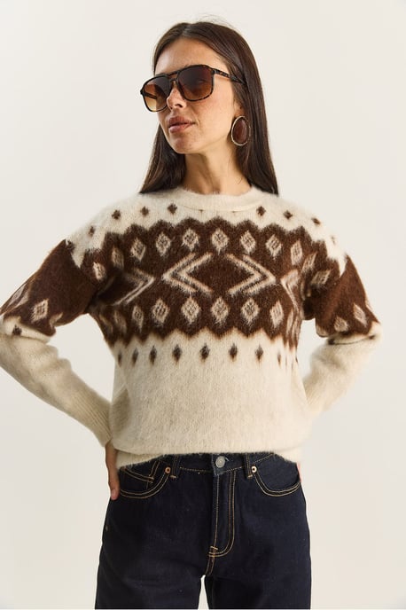 Ethnisches Muster Dickstrickpullover mit Rundhalsausschnitt - Image 5