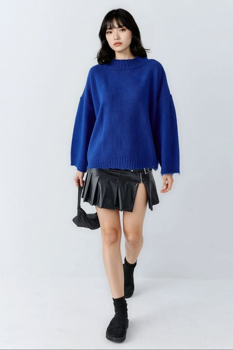 Oversized Strukturierter Strickpullover mit Rundhalsausschnitt - Image 4