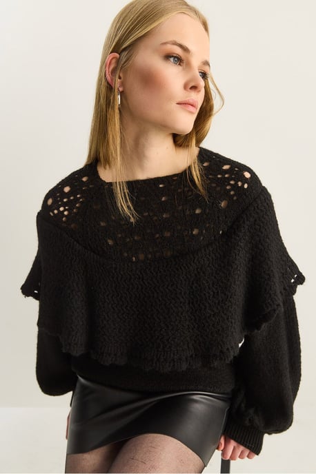 Rippstrick Bootsausschnitt Dicke Pullover mit Spitzendetail - Image 2