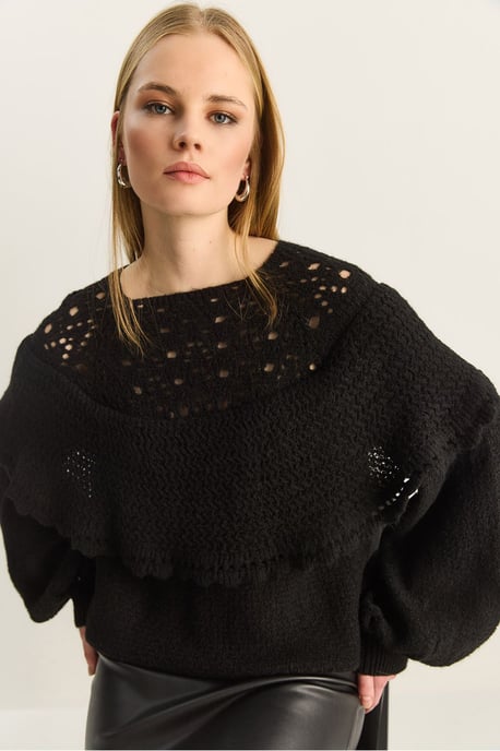 Rippstrick Bootsausschnitt Dicke Pullover mit Spitzendetail - Image 3