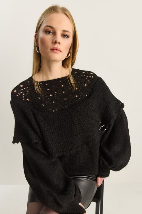 Rippstrick Bootsausschnitt Dicke Pullover mit Spitzendetail - Image 4