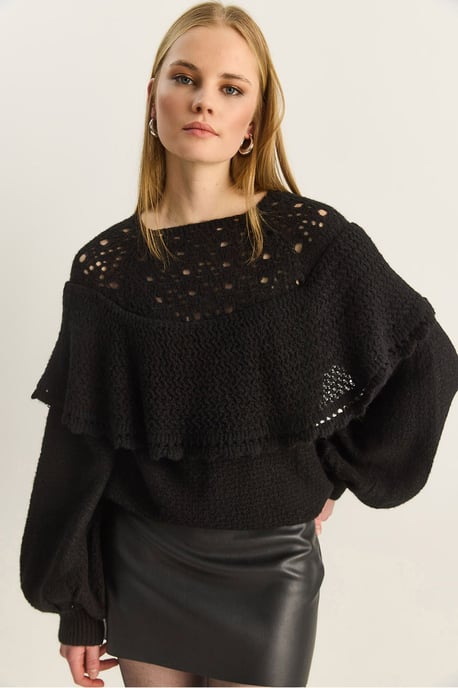 Rippstrick Bootsausschnitt Dicke Pullover mit Spitzendetail - Image 5