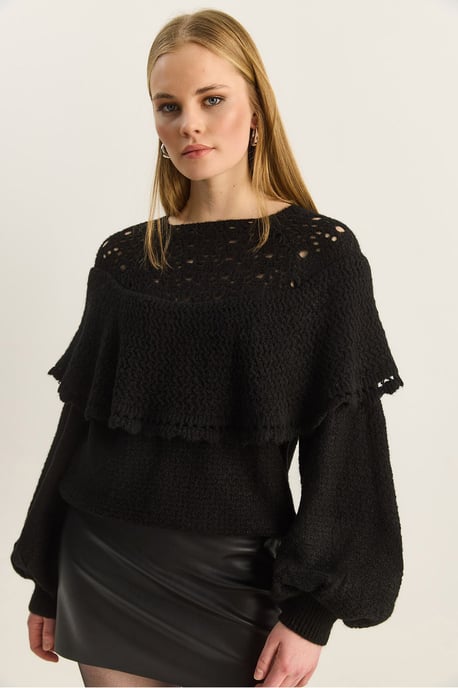 Rippstrick Bootsausschnitt Dicke Pullover mit Spitzendetail - Image 6