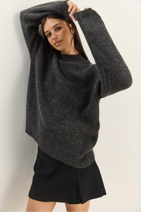 Oversized Rundhalsausschnitt Strickpullover - Image 3