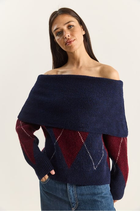 Madonna-Kragen Strickpullover mit Baklava-Muster - Image 2