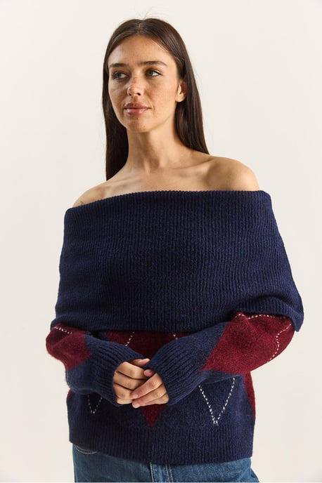 Madonna-Kragen Strickpullover mit Baklava-Muster - Image 3