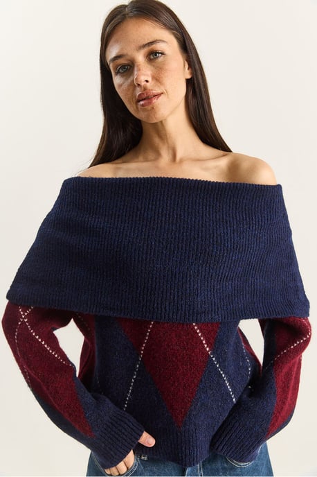 Madonna-Kragen Strickpullover mit Baklava-Muster - Image 4