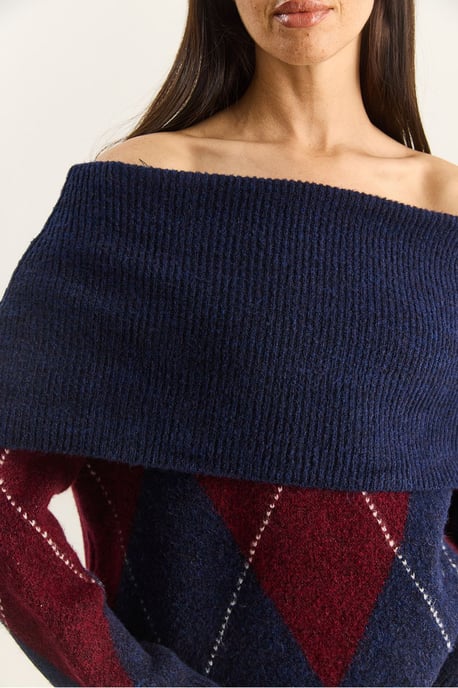 Madonna-Kragen Strickpullover mit Baklava-Muster - Image 5