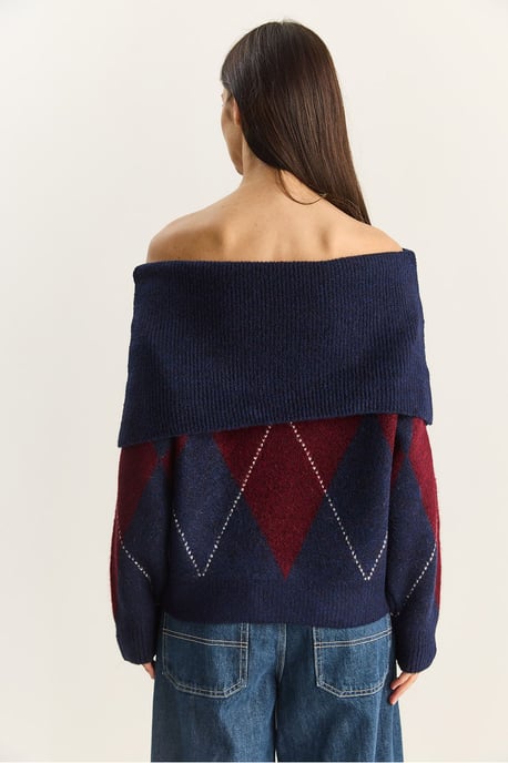 Madonna-Kragen Strickpullover mit Baklava-Muster - Image 6