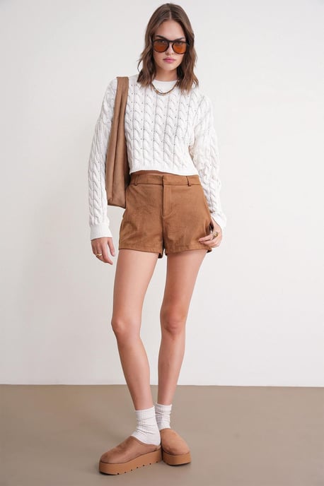 Cable Knit Muster Rundhals Pullover - Image 2