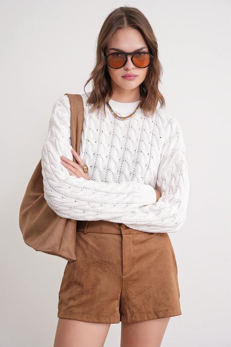 Cable Knit Muster Rundhals Pullover - Image 3