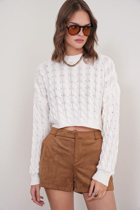 Cable Knit Muster Rundhals Pullover - Image 4