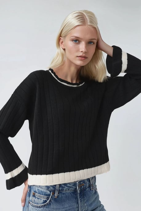 Gestreifter Strickpullover mit Rundhalsausschnitt - Image 1