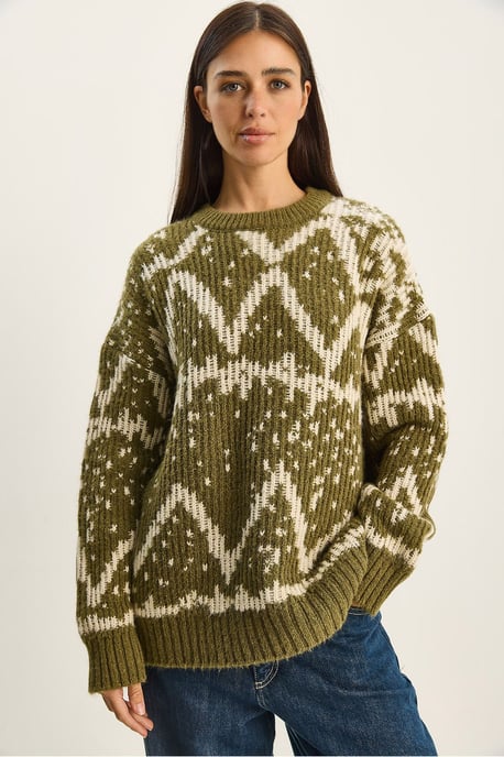 Übergroßer Ethno-Strickpullover - Image 1