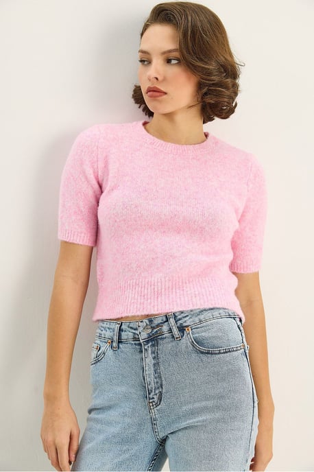 Rundhals Kurzarm Strickpullover - Image 2