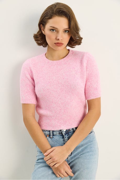 Rundhals Kurzarm Strickpullover - Image 3