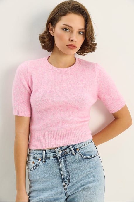 Rundhals Kurzarm Strickpullover - Image 4
