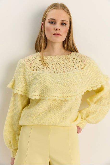 Rippstrick Bootsausschnitt Dicke Sweatshirt mit Rüschen-Detail - Image 6