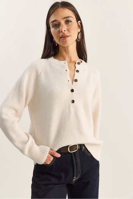Entspannte Passform Strickpullover mit Knopfleiste - Image 1